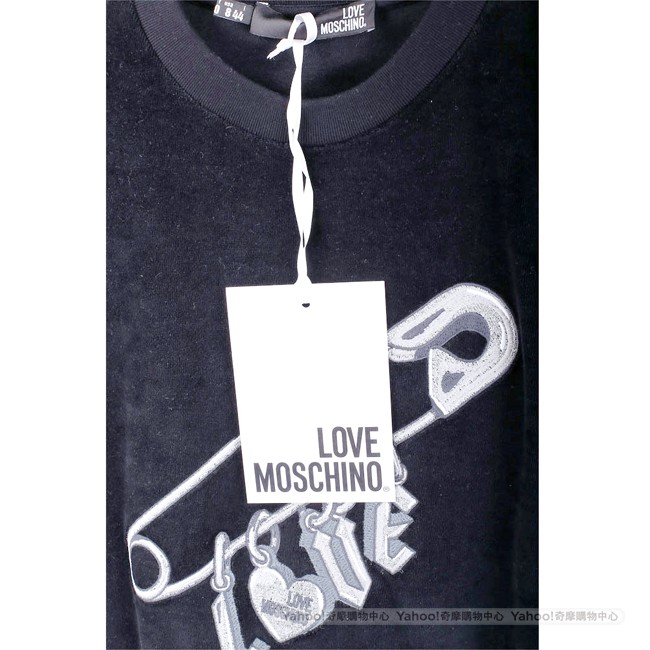 LOVE MOSCHINO 別針印花黑色植絨長袖運動衫