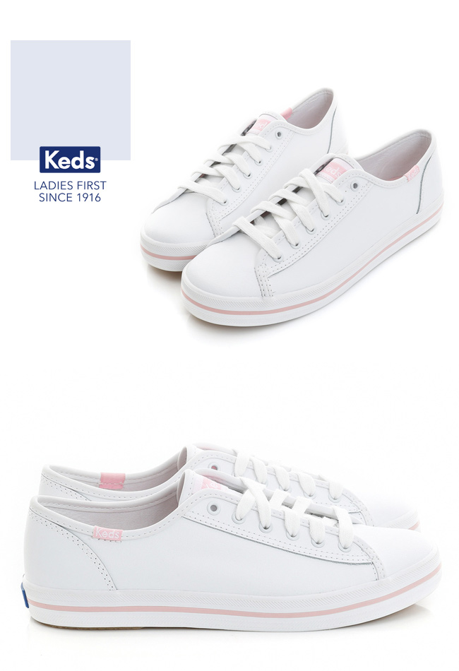 Keds KICKSTART 時尚皮革綁帶休閒鞋-粉紅