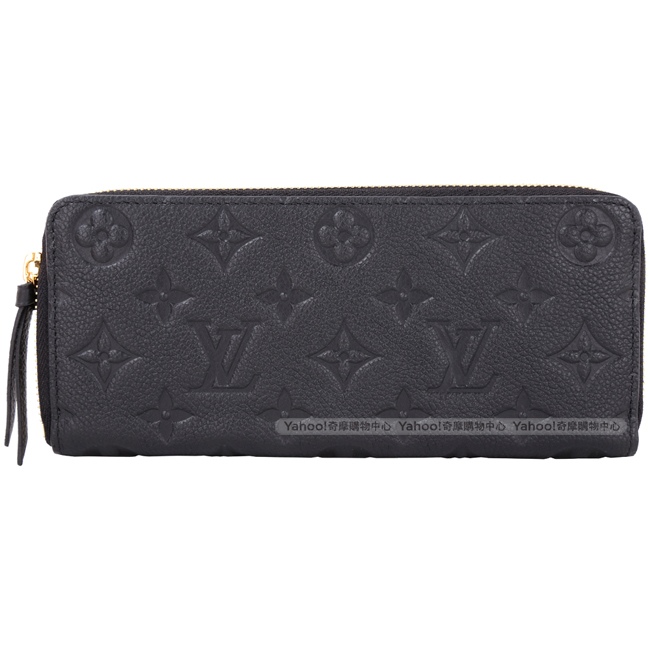 LV M60171 Clemence Monogram 經典壓印拉鍊長夾(黑色)