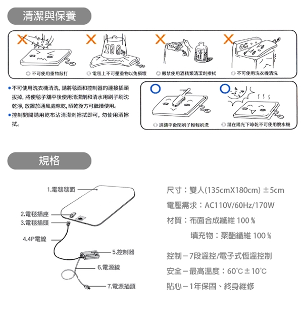 山多力韓國原裝恆溫式雙人電熱毯 KW830HP(花色款式隨機出貨)