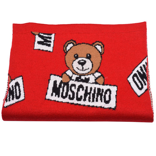 MOSCHINO 小熊玩偶圖案造型羊毛針織圍巾(紅)