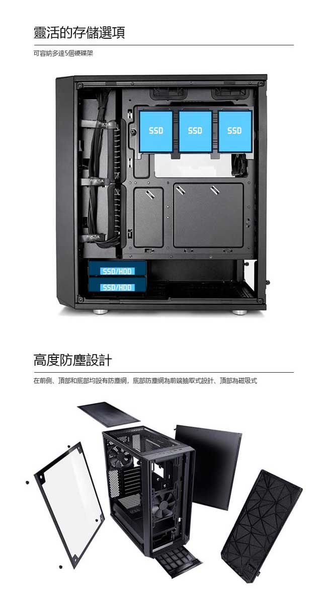 【Fractal Design】 Meshify C - TG 淺色鋼化玻璃透側電腦機殼