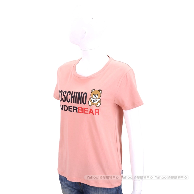 MOSCHINO Underbear 字母泰迪熊寶寶粉橘色棉質T恤