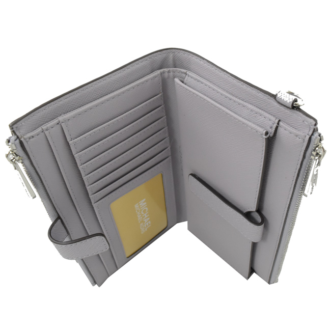 MICHAEL KORS Jet Set 防刮牛皮對開式雙拉鍊手掛中夾(丁香紫)