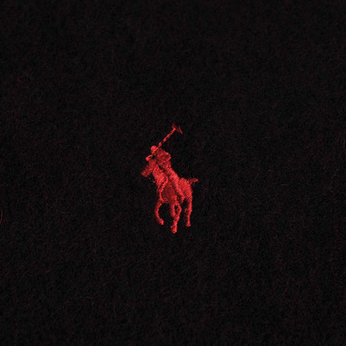 RALPH LAUREN POLO 小馬刺繡LOGO雙面配色義大利製羊毛圍巾(黑/紅)