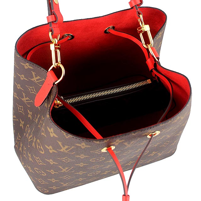 LV M44021 Monogram 經典LV花紋紅色伸縮背帶水桶包