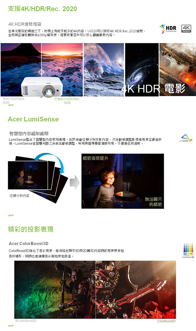 acer V6520 Full HD 投影機(2200流明)