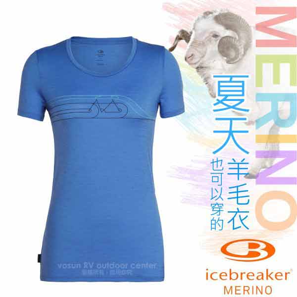 Icebreaker 女款 美麗諾羊毛 TECH-LITE 圓領短袖休閒上衣_海藍