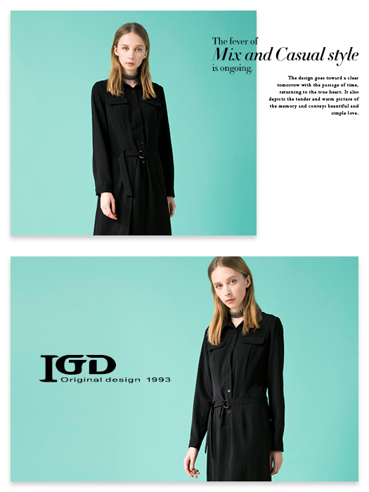 IGD英格麗 不規則下擺綁帶開領洋裝-黑