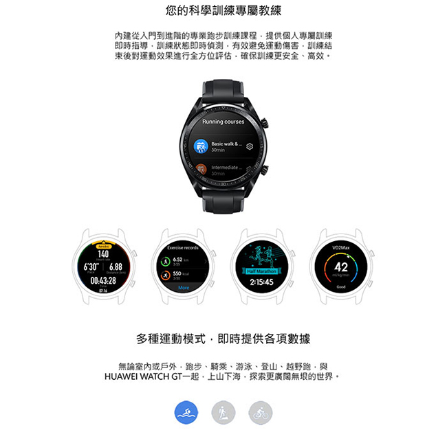 HUAWEI WATCH GT 黑色(曜石黑矽膠錶帶)智慧手錶