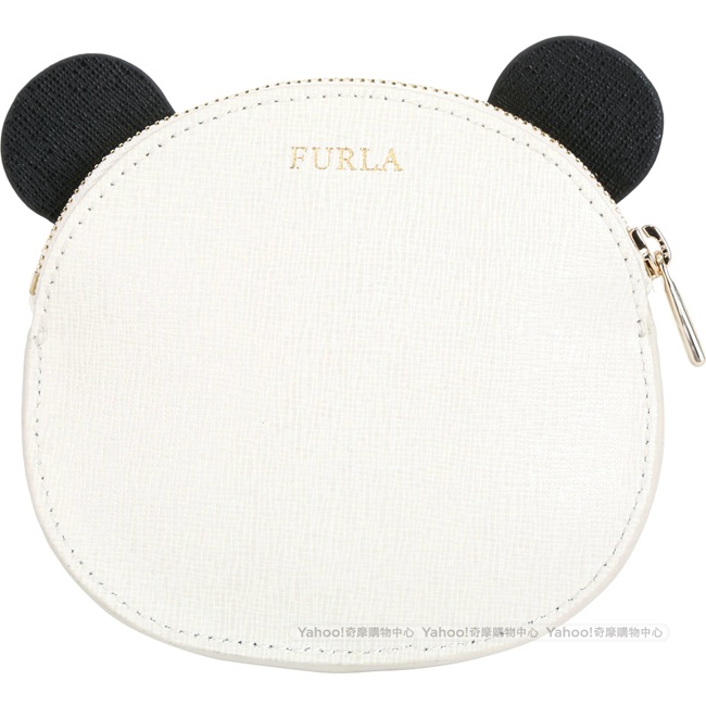 FURLA Allegra 閃電冰裂眼鏡熊牛皮零錢包(白色)