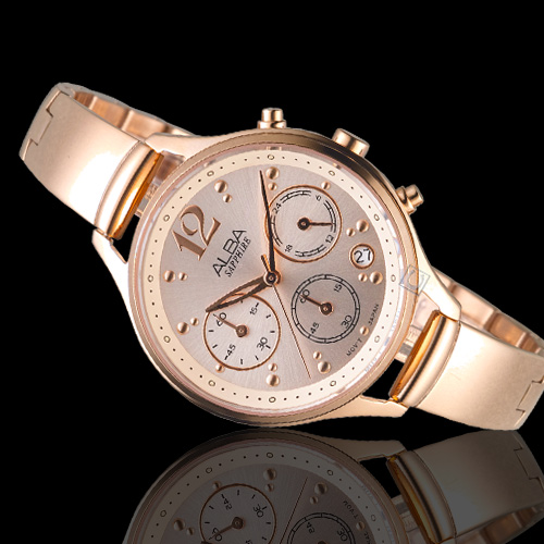 ALBA雅柏俏皮時尚腕錶(AT3F18X1)-玫瑰金色