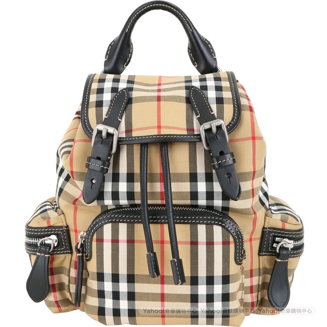 BURBERRY The Rucksack Vintage 小型格紋拼接軍旅背包(古典黃)