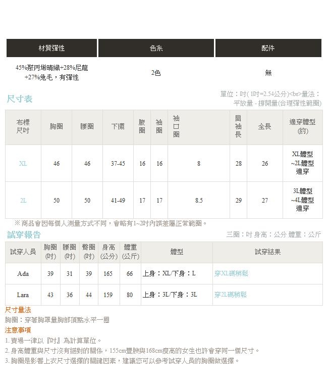 純色混紡兔毛粗針織澎袖上衣-OB大尺碼