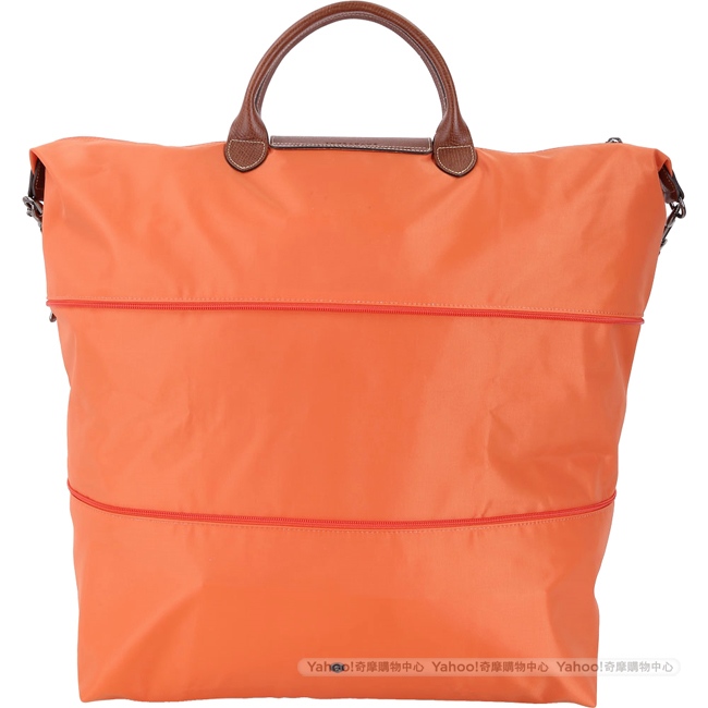 LONGCHAMP Le pliage 拉鍊伸縮尼龍兩用旅行袋(赤橙色)