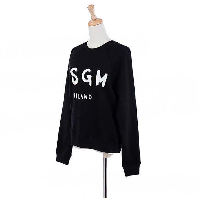 MSGM 經典油漆塗鴉白色英文字母LOGO長袖上衣 (黑色)