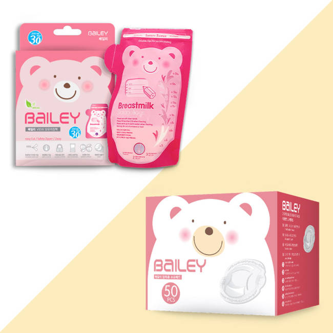 韓國BAILEY貝睿 母乳儲存袋(壺嘴型30入)+防溢乳墊(50入)