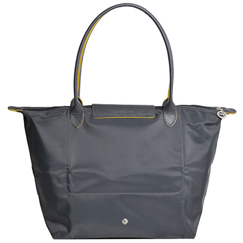 Longchamp Club系列刺繡摺疊拉鍊大型尼龍長提把尼龍水餃包(灰色)