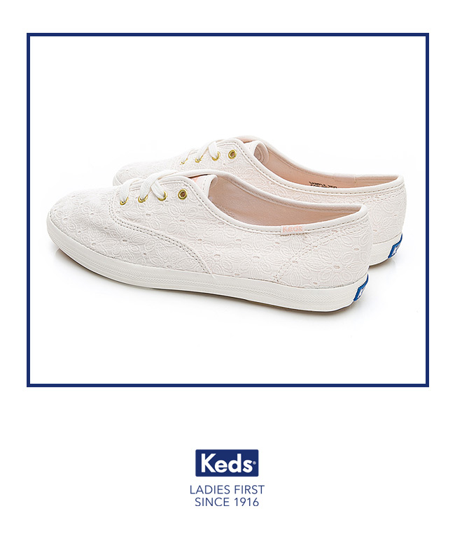 Keds CHAMPION 緹花綁帶休閒鞋-白色