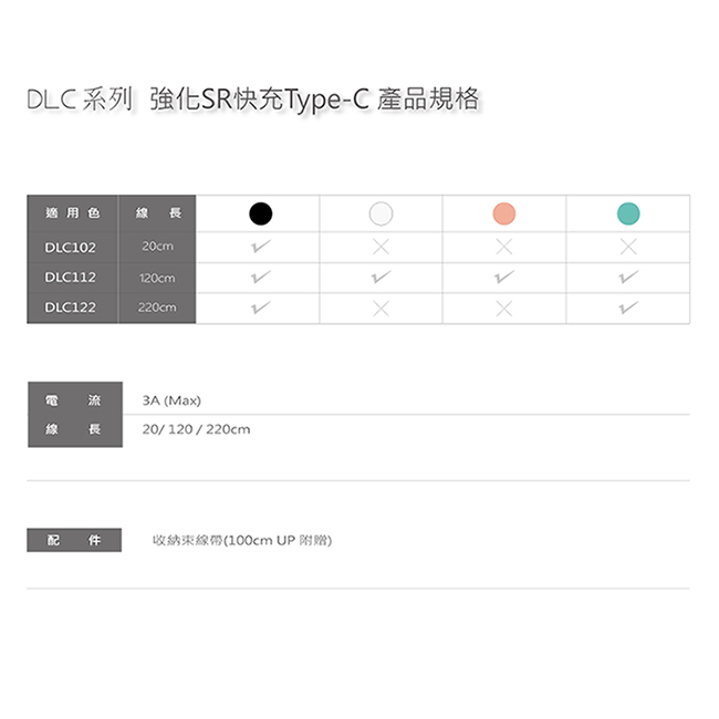 DIKE 強化SR Type-C快充線2.2M DLC122