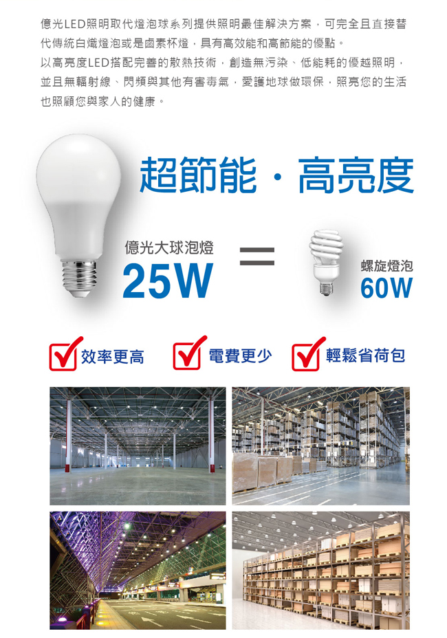 Everlight億光 25W超節能LED燈泡 全電壓E27-黃光20入