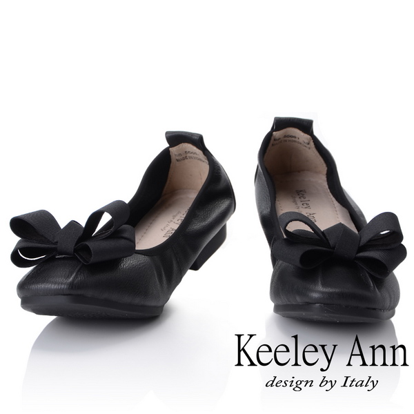 Keeley Ann 簡約百搭~立體蝴蝶結緞帶柔軟舒適娃娃鞋(黑色)