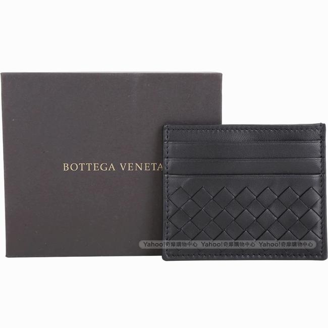 BOTTEGA VENETA經典小羊皮手工編織名片夾(黑色)