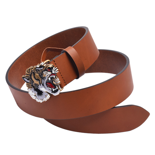 GUCCI 經典老虎頭皮革腰帶/皮帶(棕色)