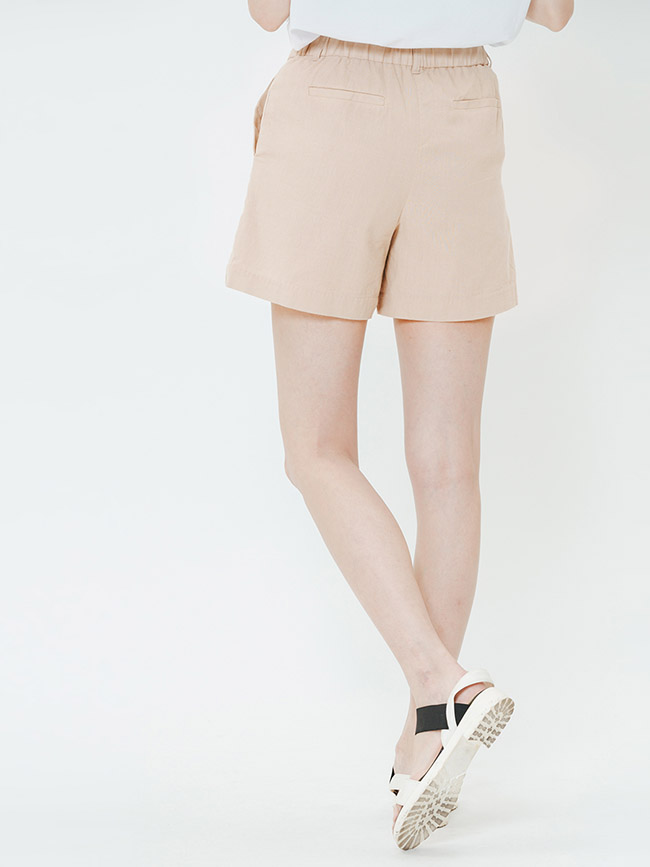 H:CONNECT 韓國品牌 女裝-知性純色棉麻短褲-卡其