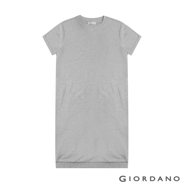 GIORDANO 女裝簡約素色純棉連身裙-03 中花灰