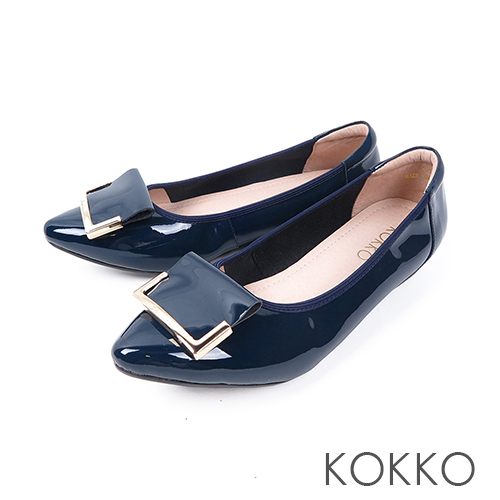 KOKKO -雨後的天空尖頭漆皮平底鞋-深海藍