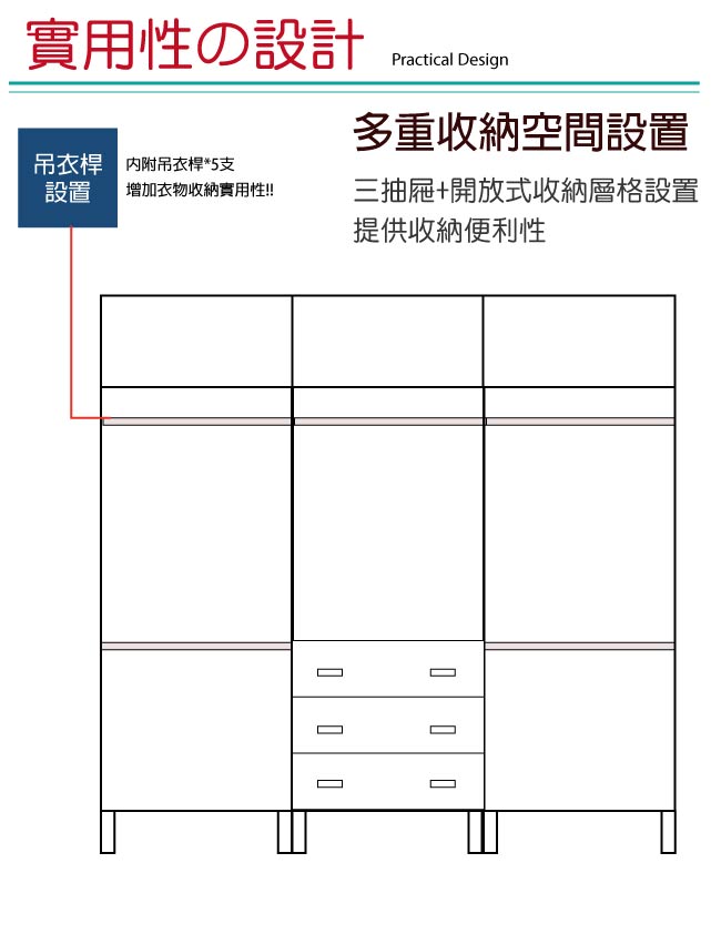 文創集 波可8尺加高衣櫃(吊衣桿＋抽屜＋被櫥櫃-240.3x59.1x247.9cm免組