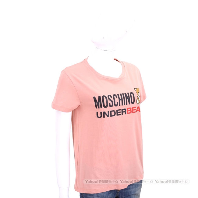 MOSCHINO Underbear 字母泰迪熊寶寶粉橘色棉質T恤