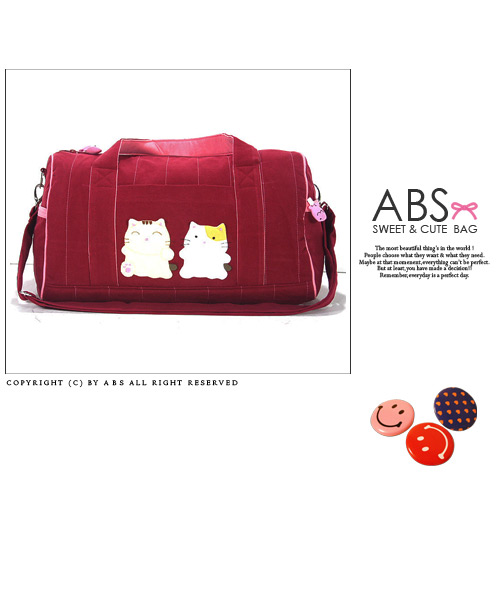 ABS貝斯貓 好朋友貓咪拼布 短期旅程行李袋(可愛紅)88-130