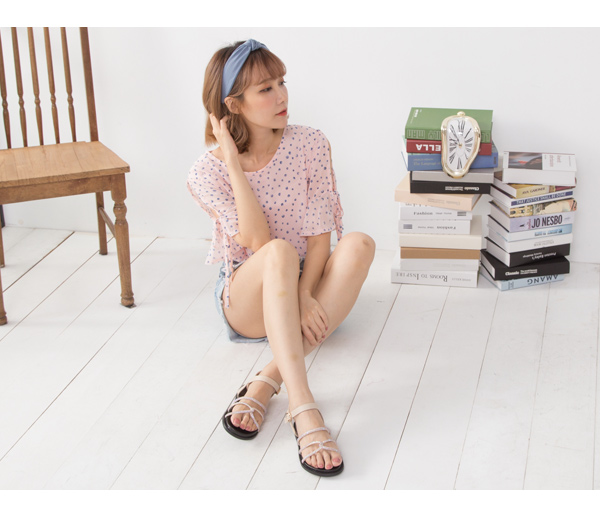 JMS-迷人亮彩鑲鑽細帶平底涼鞋-杏色