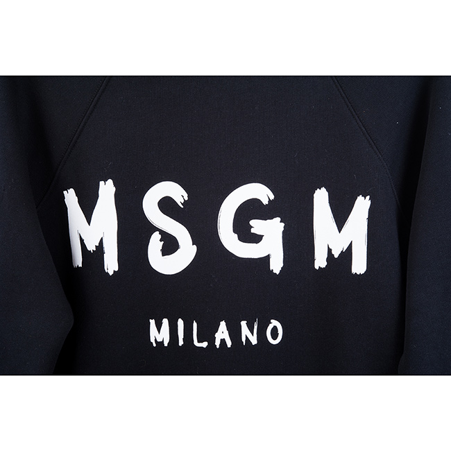 MSGM 經典油漆塗鴉白色英文字母LOGO長袖上衣 (黑色)