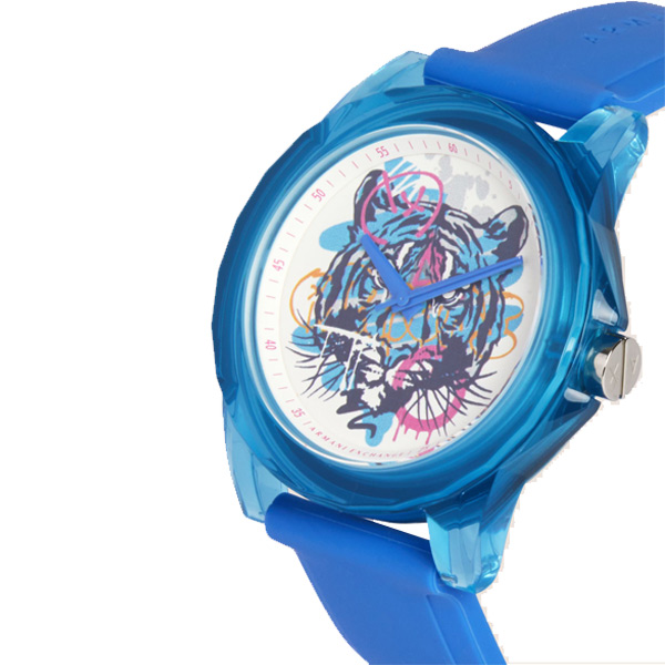 AX STREET ART系列ALEX LEHOURS潮流噴漆虎頭設計手錶-水藍