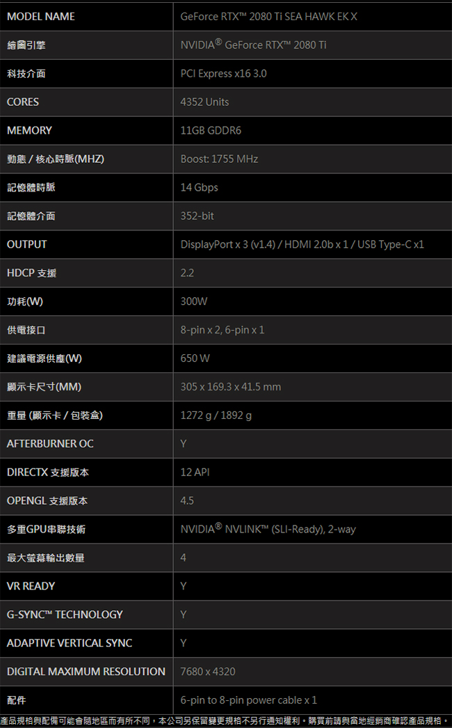 MSI微星 GeForce RTX 2080 Ti SEA HAWK EK X 顯示卡