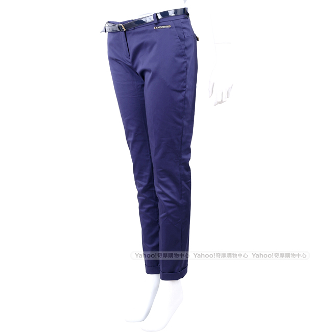 YES LONDON 反褶設計藍紫色棉質九分煙管褲(附腰帶)