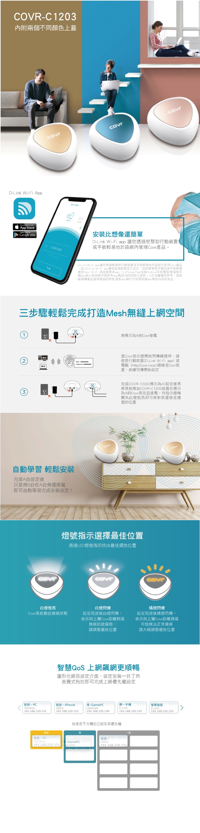 D-Link 雙頻全覆蓋家用 Mesh Wi-Fi 路由器分享器 COVR-C1202雙包