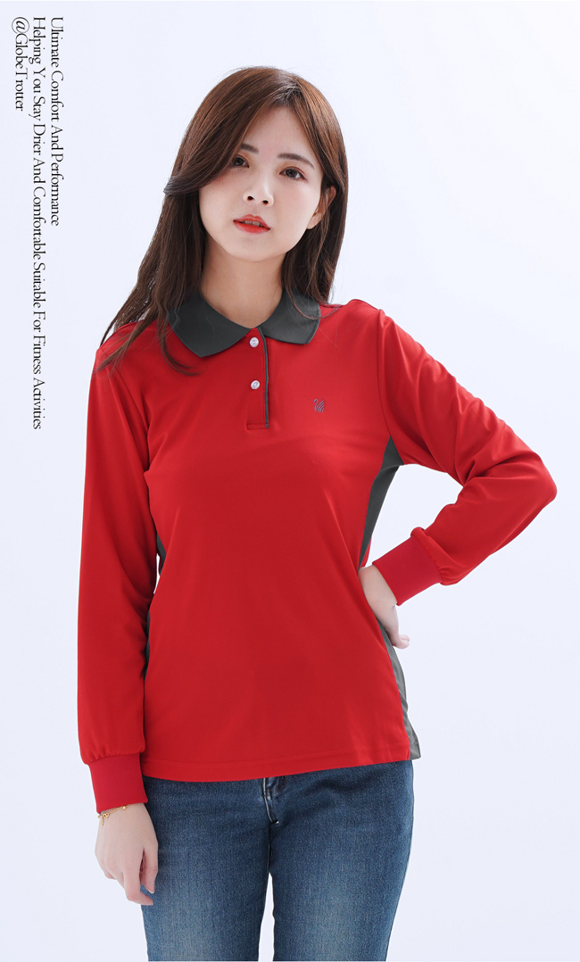 【遊遍天下】MIT女款抗UV吸濕排汗機能POLO長衫L137紅色