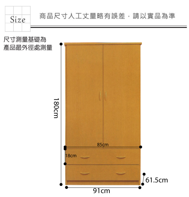 文創集 艾倫環保3尺塑鋼二門二抽衣櫃(二色)-91x61.5x180cm-免組