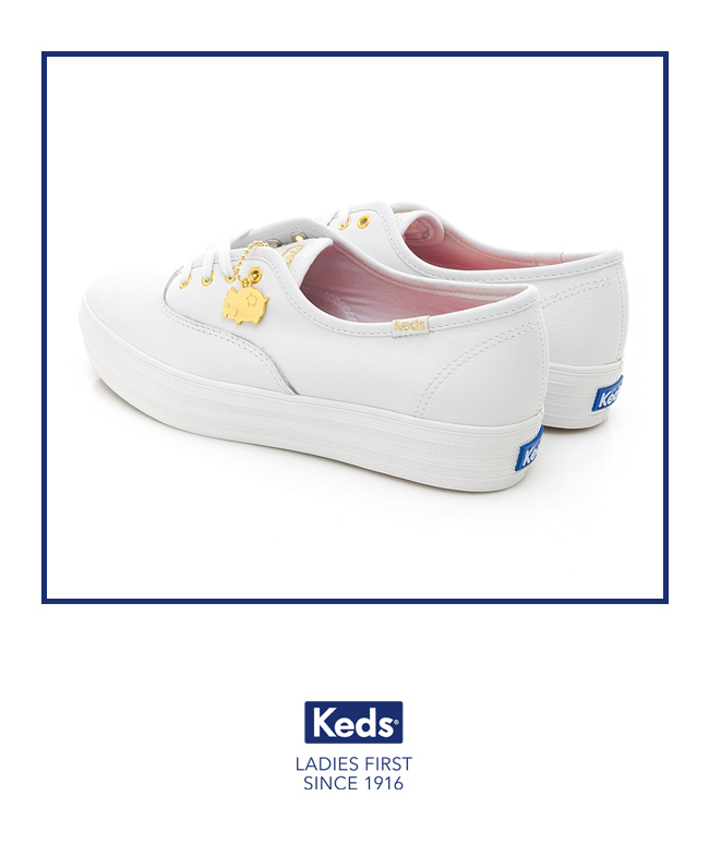 Keds TRIPLE 豬年限定厚底皮革綁帶休閒鞋-白