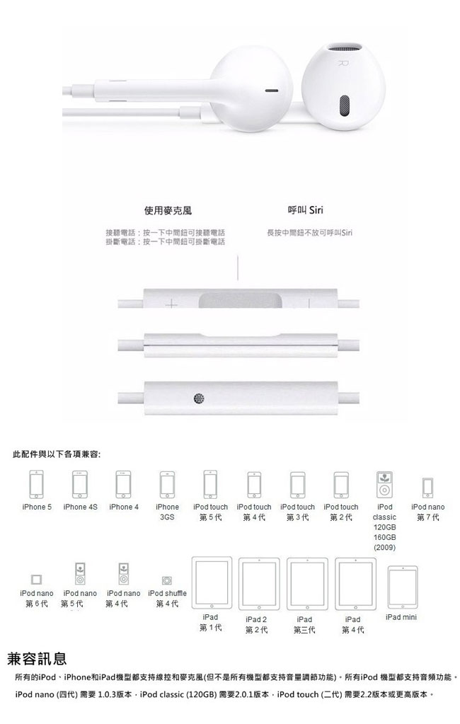 iPhone適用 Earpods 6/6s 3.5mm垂直入耳式立體聲線控耳機