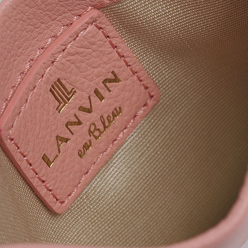 LANVIN 品牌經典LOGO圖騰牛皮愛心掛飾名片夾(粉紅)