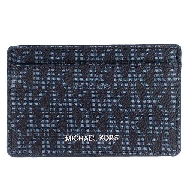 MICHAEL KORS Jet Set 深藍色MK字樣防水材質長夾(附名片夾)