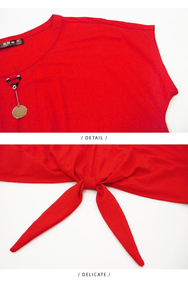 【麥雪爾】棉質圓環吊飾綁帶造型上衣-紅