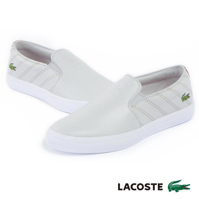 LACOSTE 女用真皮休閒鞋/懶人鞋-灰色