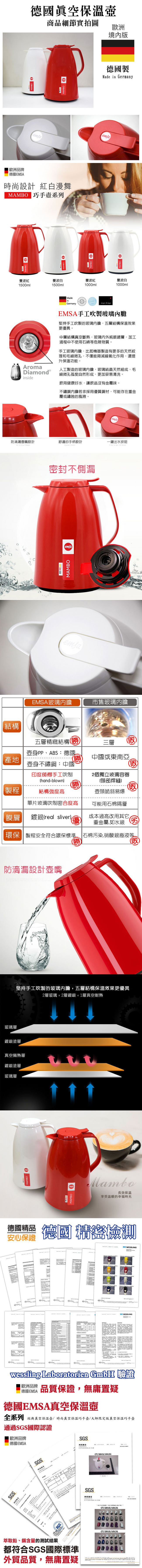 德國EMSA 頂級真空保溫壺 巧手壺MAMBO (保固5年) 1.0L 曼波白
