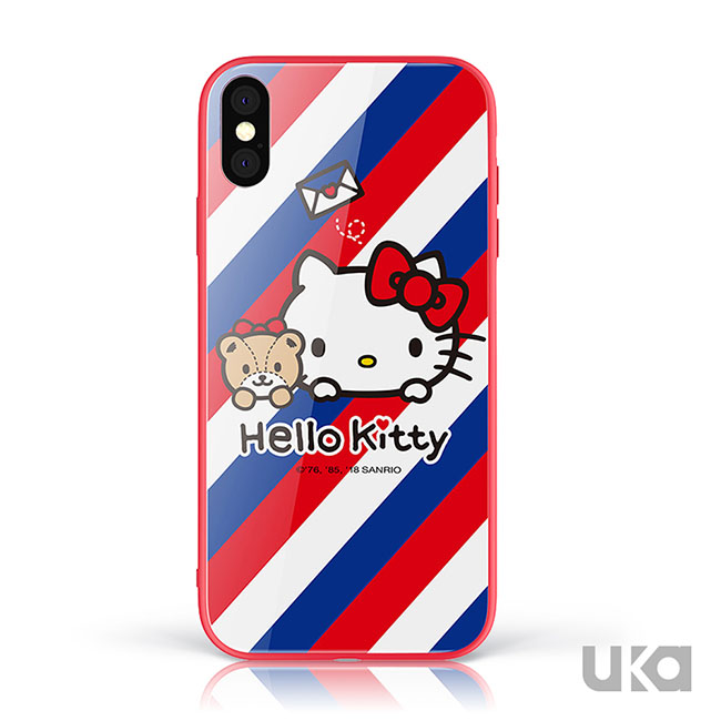 三麗鷗 HelloKitty iPhone X/Xs 9H鋼化玻璃彩繪背蓋-郵差凱蒂